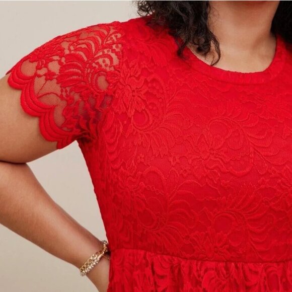 Torrid Lace Fit And Flare Red Midi Dress Plus Size 2X Party Romantic Whimsigoth - Picture 15 of 16